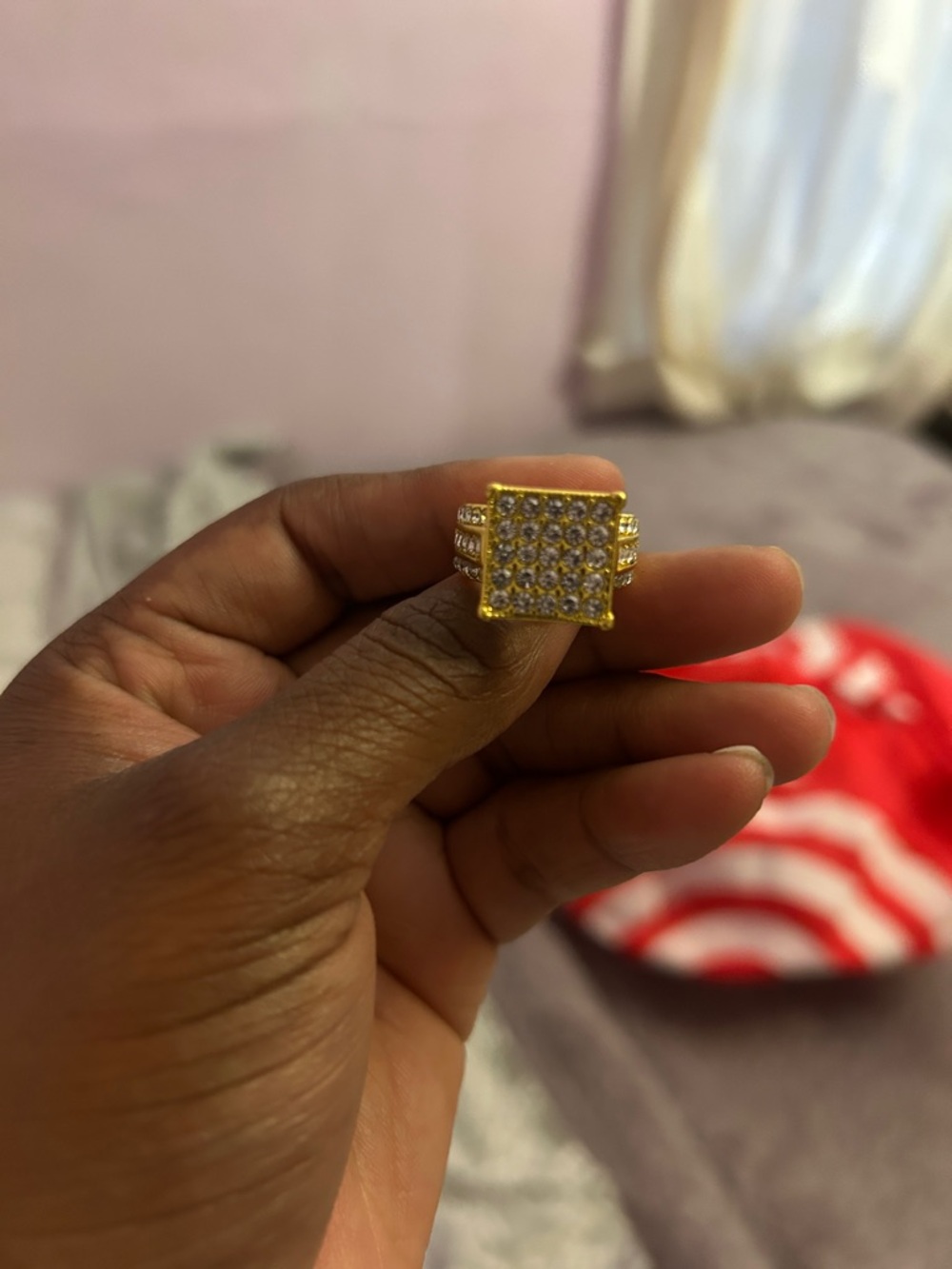 SHEIN Gold-Tone Square Pave Cocktail Ring